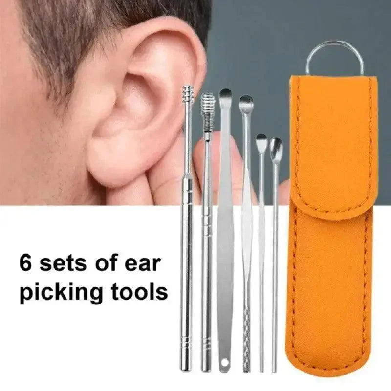 Progressive - 6 Pieces Stainless Steel Ear Pick Set With Lather Case Bix super shop - Tools, DIY & Outdoor - Modern and Trendy